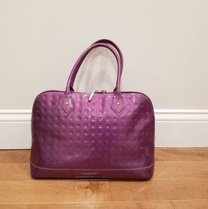ARCADIA PURPLE DOME SHAPED PATENT LEATHER SATCHEL